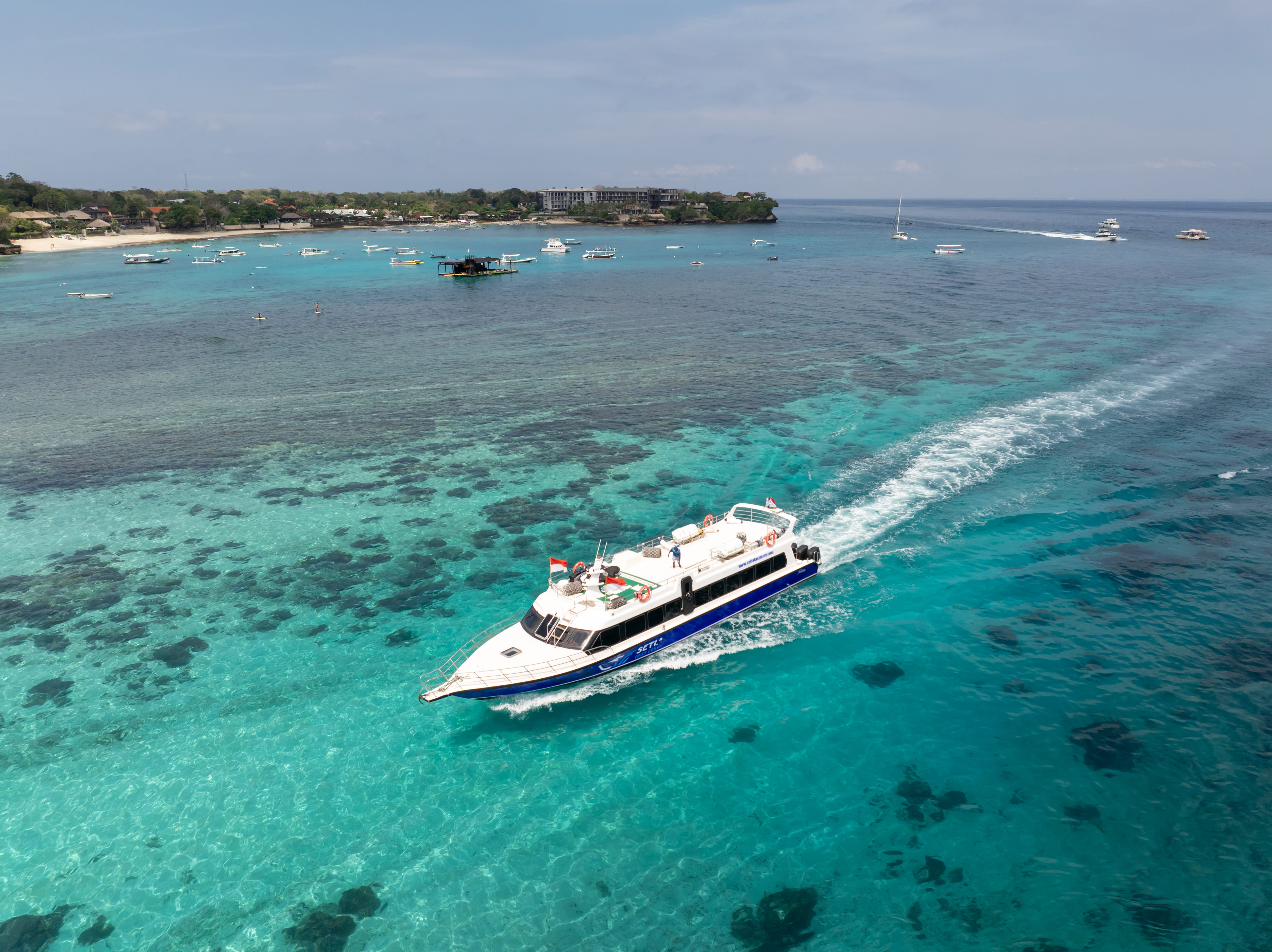 Setia Fast Ferry boat on calm water near Nusa Lembongan